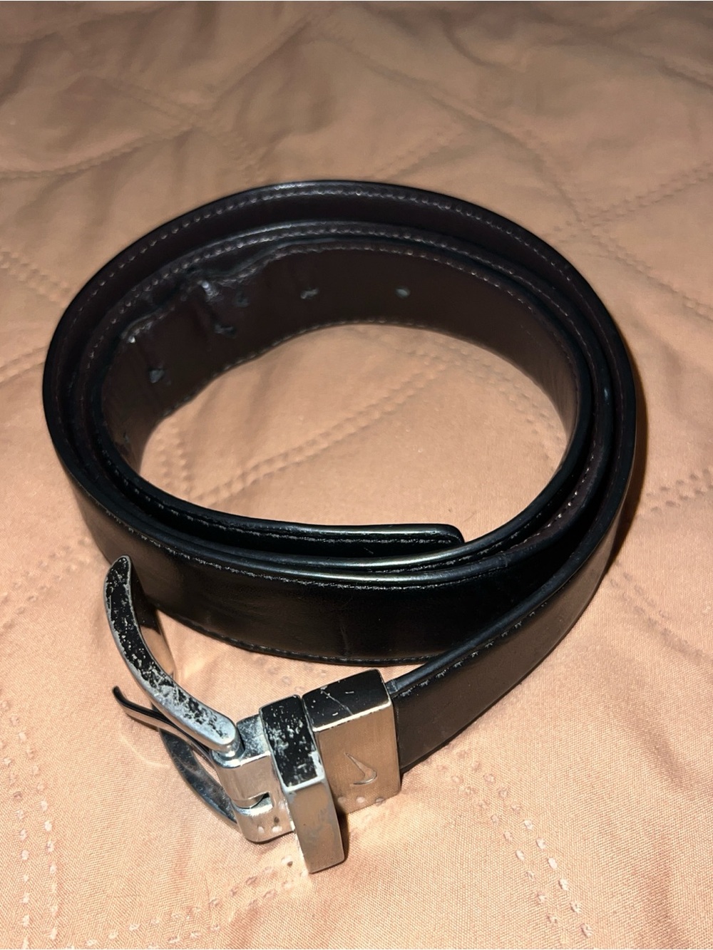 Nike Black Leather Men's Belt with Silver Buckle